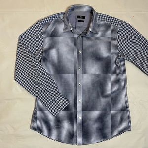 Hugo Boss Sonny Slim Fit Plaid Blue Cotton Long Sleeve Dress Shirt Size L